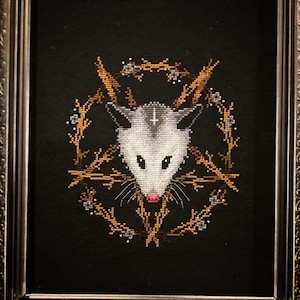 Satanic Opossum Cross Stitch Pattern: Gothic Pentagram (Digital PDF)