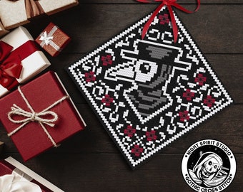 Gothic Plague Doctor Ornament - Victorian Gothic Cross Stitch Pattern  - Halloween Cross Stitch - Goth Christmas Cross Stitch - Digital PDF