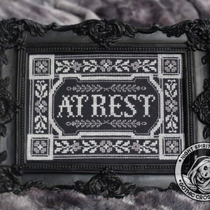 At Rest - Victorian Coffin Plaque - Gothic Cross Stitch Pattern - Goth Cross Stitch - Antique Coffin Plate - Victorian Mourning Digital PDF