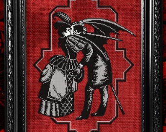 Victorian Vampire's Kiss - 2 Versions - Gothic Cross Stitch Pattern - Vampire Cross Stitch - Devil, Lucifer, Satan, Valentine - Digital PDF