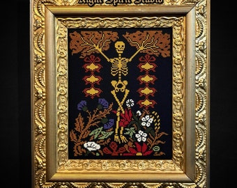 Gothic Skeleton Cross Stitch Pattern | Bones Among Evil Flowers (PDF)