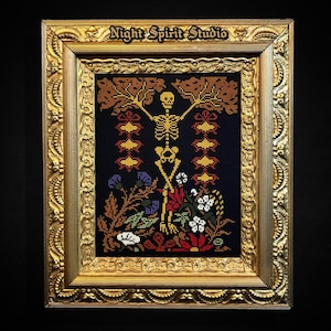 Gothic Skeleton Cross Stitch Pattern — Bones Among Evil Flowers (PDF)