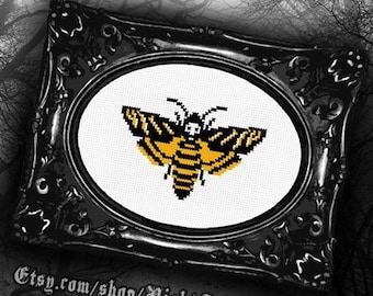 Death&#39;s Head Moth Cross Stitch Pattern - Horror Cross Stitch - Gothic Cross Stitch - Goth Cross Stitch Pattern - Entomology - Goth Moth PDF