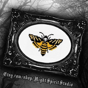 Death&#39;s Head Moth Cross Stitch Pattern — Gothic Horror Entomology (PDF)