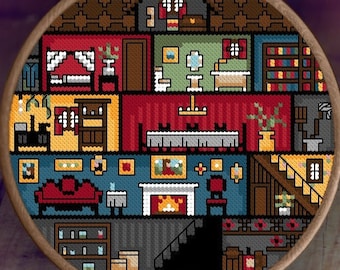 Victorian Dollhouse Cross Stitch Pattern — Gothic Miniature House (PDF)