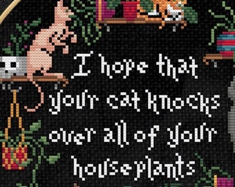 Cute Cats Tending to Houseplants - Gothic Cross Stitch Pattern - Funny Cat Cross Stitch - Evil Kitty - Plant Cross Stitch - Digital PDF