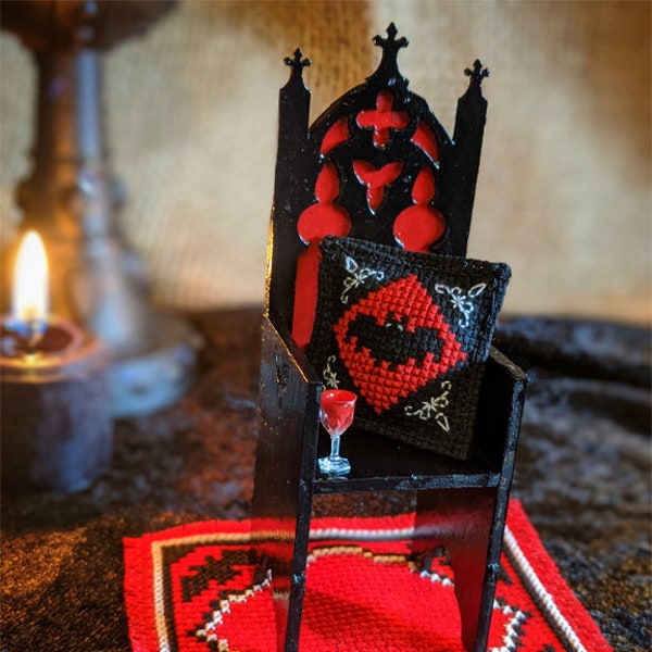 PDF PATTERN - Miniature Vampire Pillows and Rugs - Gothic Cross Stitch Pattern - Gothic Dollhouse - Dollhouse Cross Stitch Pattern - Goth