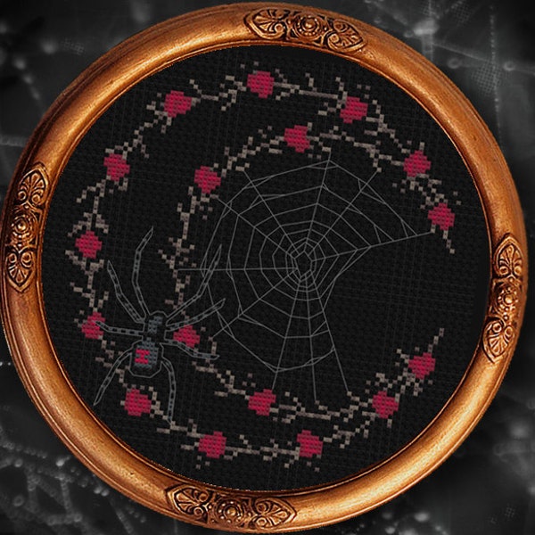 Black Widow Spider Web - Floral Moon - Gothic Cross Stitch Pattern - Goth Cross Stitch - Witchcraft Cross Stitch - Digital PDF - 2 versions