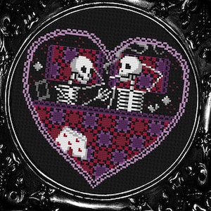 Skeleton Couple in Bed - Skeleton Lovers - Gothic Cross Stitch Pattern - Gothic Wedding - Goth Cross Stitch - Adult Cross Stitch - PDF