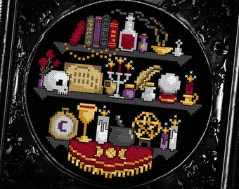 Witchcraft Supply Cross Stitch Pattern — Witch Sampler Gothic Decor (PDF)