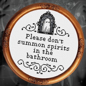 Please Don't Summon Spirits in the Bathroom Gothic Cross Stitch Pattern Funny Bathroom Cross Stitch Modern Cross Stitch Demons PDF image 3