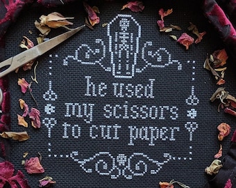 They Used My Scissors Cross Stitch Pattern – Gothic Crafts Embroidery (PDF)