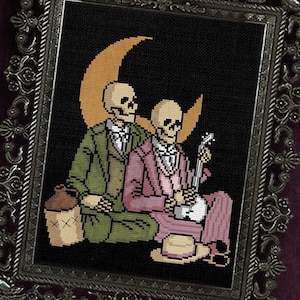 Skeleton Serenade - Gothic Cross Stitch Pattern - Gay Cross Stitch - LGBTQIA+ - Goth, Queer, LGBT, They Were Roomates Digital PDF