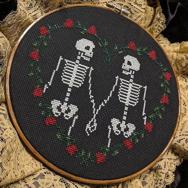 Until We're Dust - Skeleton Couple in Love Gothic Cross Stitch Pattern  - Gothic Cross Stitch - Goth - Night Spirit Studio - Digital PDF