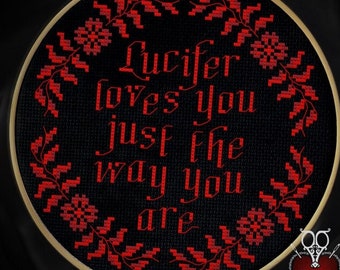 Lucifer Loves You Cross Stitch Pattern | Spooky Goth Decor (PDF)