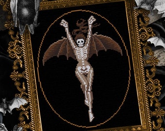 Bat Skeleton Gothic Cross Stitch Pattern — Vampire Witch (PDF)