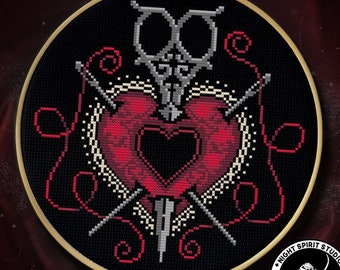 Three of Crafts Cross Stitch Pattern | Tarot, 3 of Swords, Gothic (PDF)