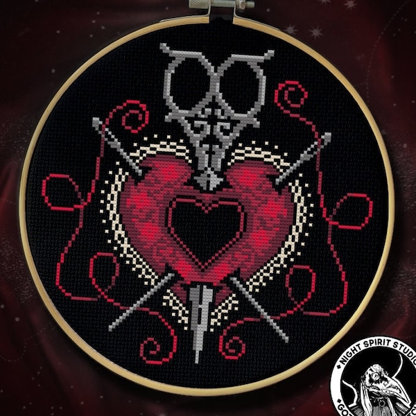 Wzór haftu krzyżykowego „Trójka Rzemiosła” | Tarot, Trójka Mieczy, Gotyk (PDF)