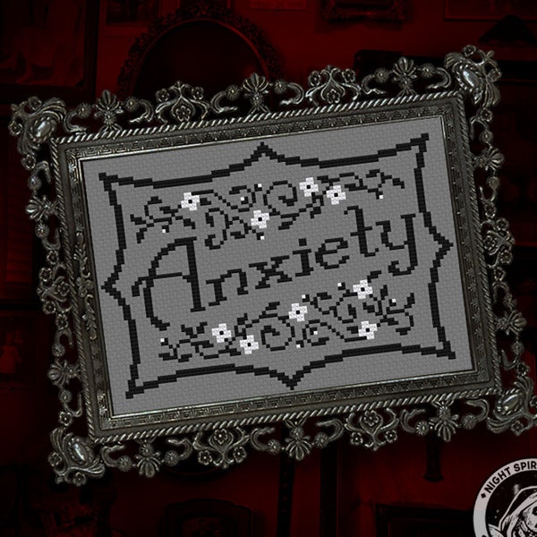 Anxiety - Gothic Cross Stitch Pattern - Art Nouveau Cross Stitch - Victorian Cross Stitch - Goth Cross Stitch - Mental Health - Digital PDF