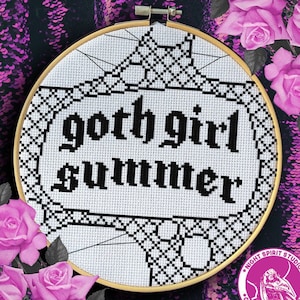 Goth Girl Summer & Hot Goth Summer - Gothic Cross Stitch Pattern - Goth Cross Stitch - Fishnet Cross Stitch - Goth GF Cross Stitch - PDF