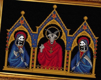 Satanic Goat Triptych Cross Stitch Pattern | Gothic, Medieval Art (PDF)