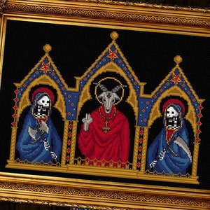 Saintly Goat Triptych - Gothic Cross Stitch Pattern - Medieval Cross Stitch - Satanic Gothic Cross Stitch - Old Master Painting - Occult PDF