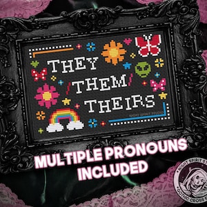 90s Rainbow Pronouns Cross Stitch Pattern — LGBTQIA+ Pride (PDF)