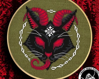 Ghost Cat Krampus - Gothic Cross Stitch Pattern - Christmas Cat, Evil Kitty, Krampusnacht, Christmas Pattern, Goth Christmas - Digital PDF