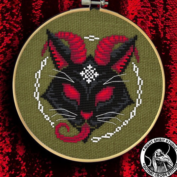 Ghost Cat Krampus - Gothic Cross Stitch Pattern - Christmas Cat, Evil Kitty, Krampusnacht, Christmas Pattern, Goth Christmas - Digital PDF