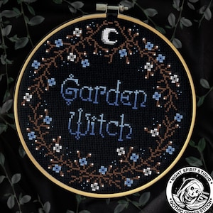 Garden Witch - Gothic Cross Stitch Pattern - Witch Cross Stitch Pattern - Goth Cross Stitch - Magick Witchcraft Cross Stitch Halloween - PDF