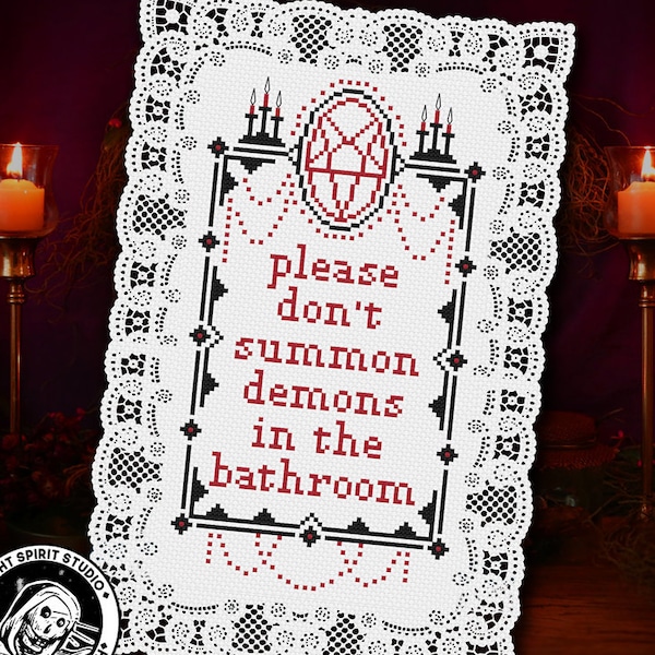 Patrón de punto de cruz para baño gótico: No invoques demonios (PDF)