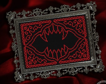 Patrón de punto de cruz de colmillos de vampiro gótico / Filigrana roja (PDF)
