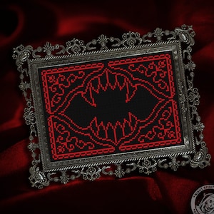 Fangs in Filigree - Gothic Cross Stitch Pattern - Halloween Cross Stitch- Vampire Cross Stitch - Digital PDF