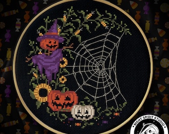 Jack-O-Lantern Moon - Gothic Cross Stitch Pattern - Halloween Cross Stitch- Pumpkin Cross Stitch - Digital PDF