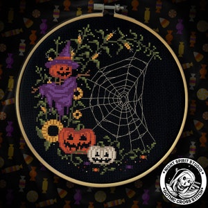 Jack-O-Lantern Moon - Motif de point de croix gothique - Halloween Cross Stitch - Pumpkin Cross Stitch - PDF numérique