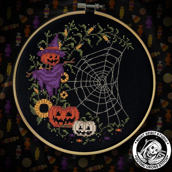 Jack-O-Lantern Moon - Gothic Cross Stitch Pattern - Halloween Cross Stitch- Pumpkin Cross Stitch - Digital PDF