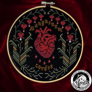 Gothic Bleeding Hearts - Gothic Cross Stitch Pattern - Heart Cross Stitch - Witch Cross Stitch - Bleeding Heart Flower - Latin - Digital PDF