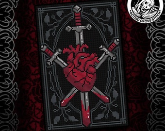 Patrón de punto de cruz del Tarot Tres de Espadas Gótico (PDF)