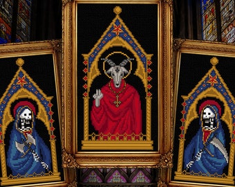 Separate Saintly Goat Triptych - Gothic Cross Stitch Pattern - Medieval Cross Stitch - Satanic Gothic Cross Stitch - Old Master Painting PDF