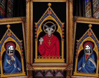 Gothic Goat Saint Triptych Cross Stitch Pattern | Medieval Satanic Art (PDF)