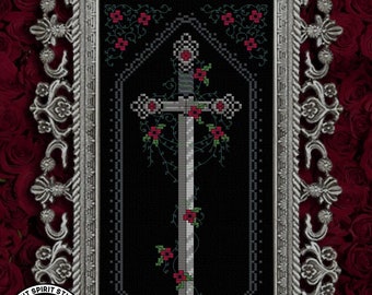 Ornate Floral Sword - Medieval Gothic Cross Stitch Pattern  - Goth Cross Stitch - Sword Cross Stitch - Victorian Mourning - Digital PDF