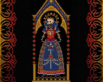 Jeweled Skeleton Queen Cross Stitch Pattern: Gothic Medieval Design (PDF)