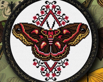 Gothic Giant Silk Moth Cross Stitch Pattern - Cecropia Gothic Cross Stitch Pattern - Gothic Cross Stitch Pattern -  Digital PDF - Entomology