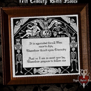 17th Century Death Notice - 1640 - History Cross Stitch - Gothic Cross Stitch - Woodcut Cross Stitch - Memento Mori - Digital PDF