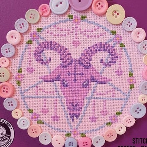 Pastel Baphomet REDUX - Cute Pastel Baphomet - Cross Stitch Pattern - Gothic Cross Stitch Pattern - Goth Décor - Pentagram, Satanic - PDF