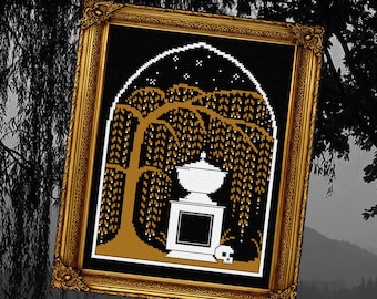 Victorian Mourning Willow Cross Stitch Pattern — Gothic Graveyard (PDF)