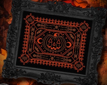 Ornate Halloween Sampler - Gothic Cross Stitch Pattern - Halloween Cross Stitch - Victorian Mourning - Pumpkin Cross Stitch - Primitive PDF