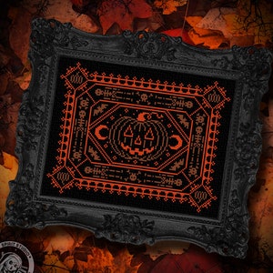 Ornate Halloween Sampler - Gothic Cross Stitch Pattern - Halloween Cross Stitch - Victorian Mourning - Pumpkin Cross Stitch - Primitive PDF