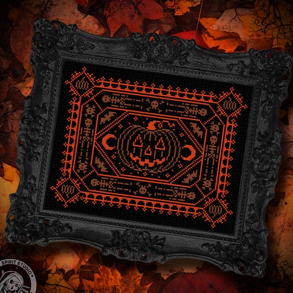 Gothic Halloween Kreuzstichmuster | Kunstvoller Kürbis Sampler (PDF)