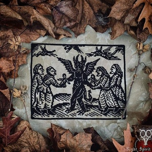 Witchcraft Woodcut - Gothic Cross Stitch Pattern - Devil Cross Stitch - Witch Cross Stitch - Satan - Spooky Creepy Goth Horror - Digital PDF